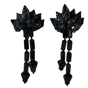Vintage Designer Signed VENDOME Black Dangle Earrings Clip-on gothiccore